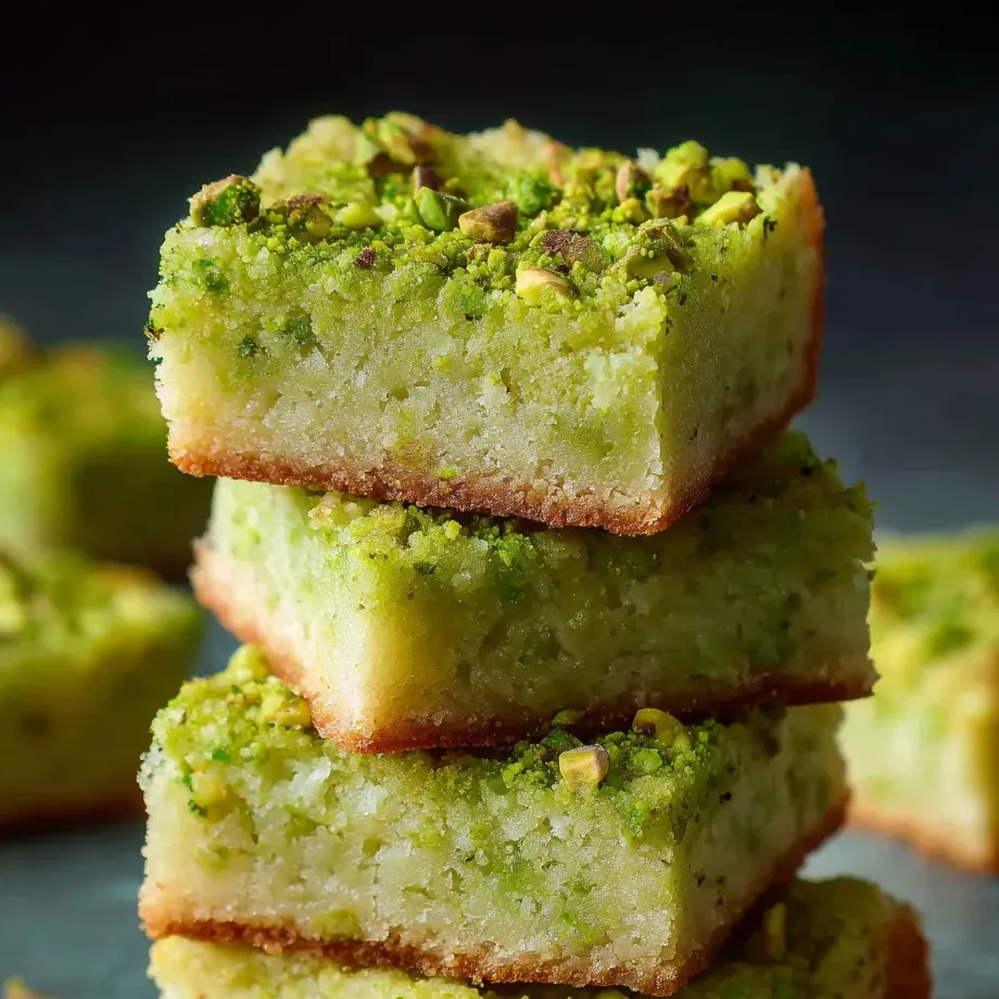 Ein Turm aus Kuchenstücken mit grüner Deko.