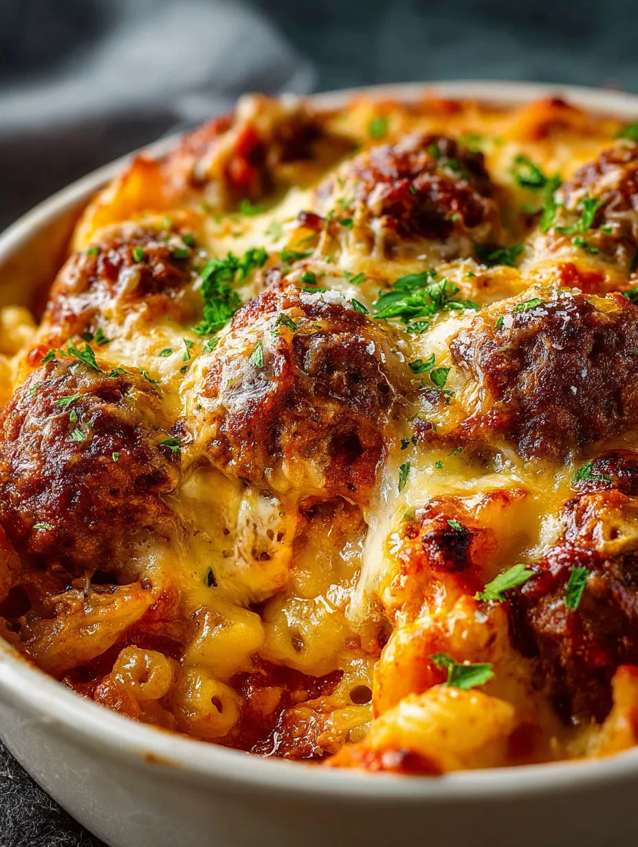 Eine Schüssel mit Meatballs und Käse.