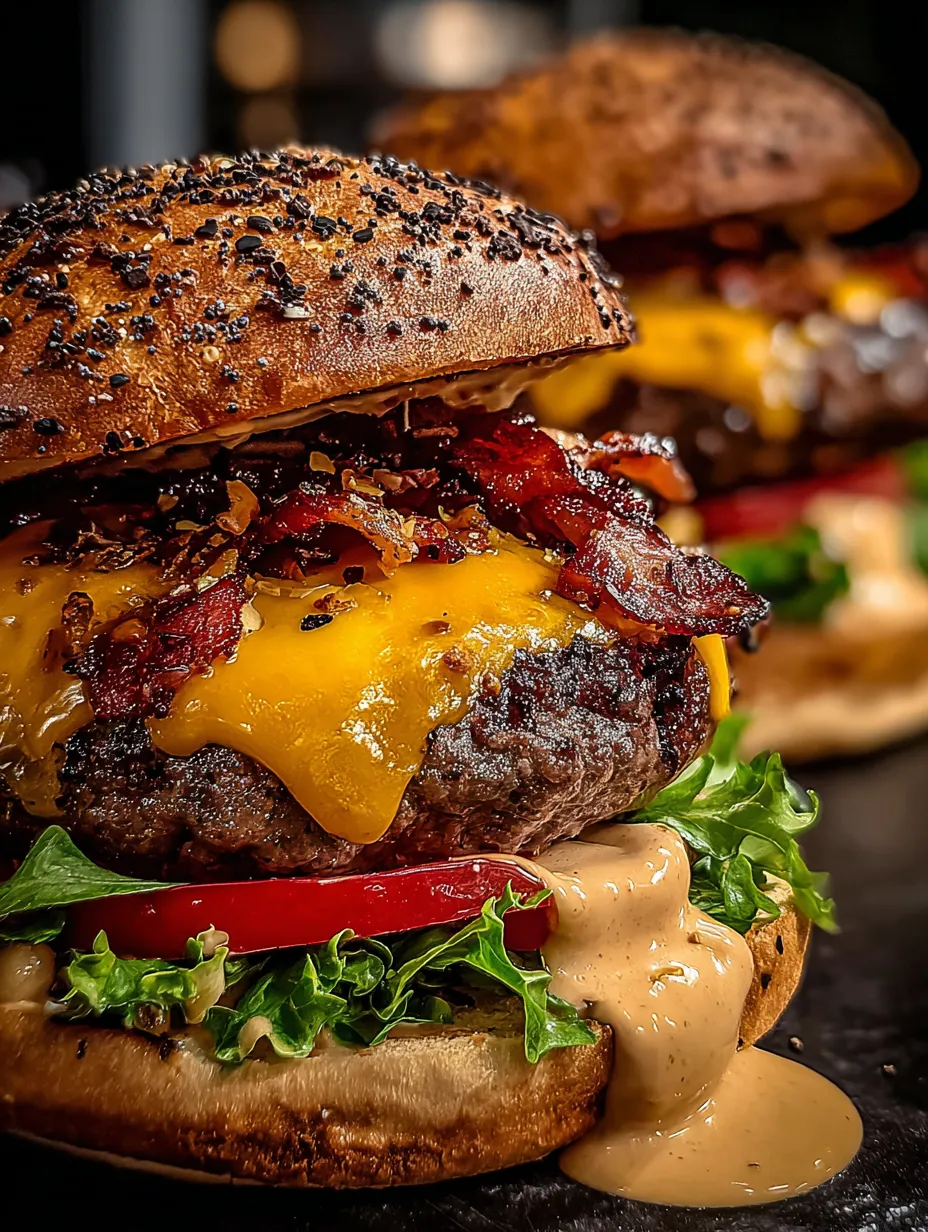 Nahaufnahme eines Bacon Cheeseburgers.