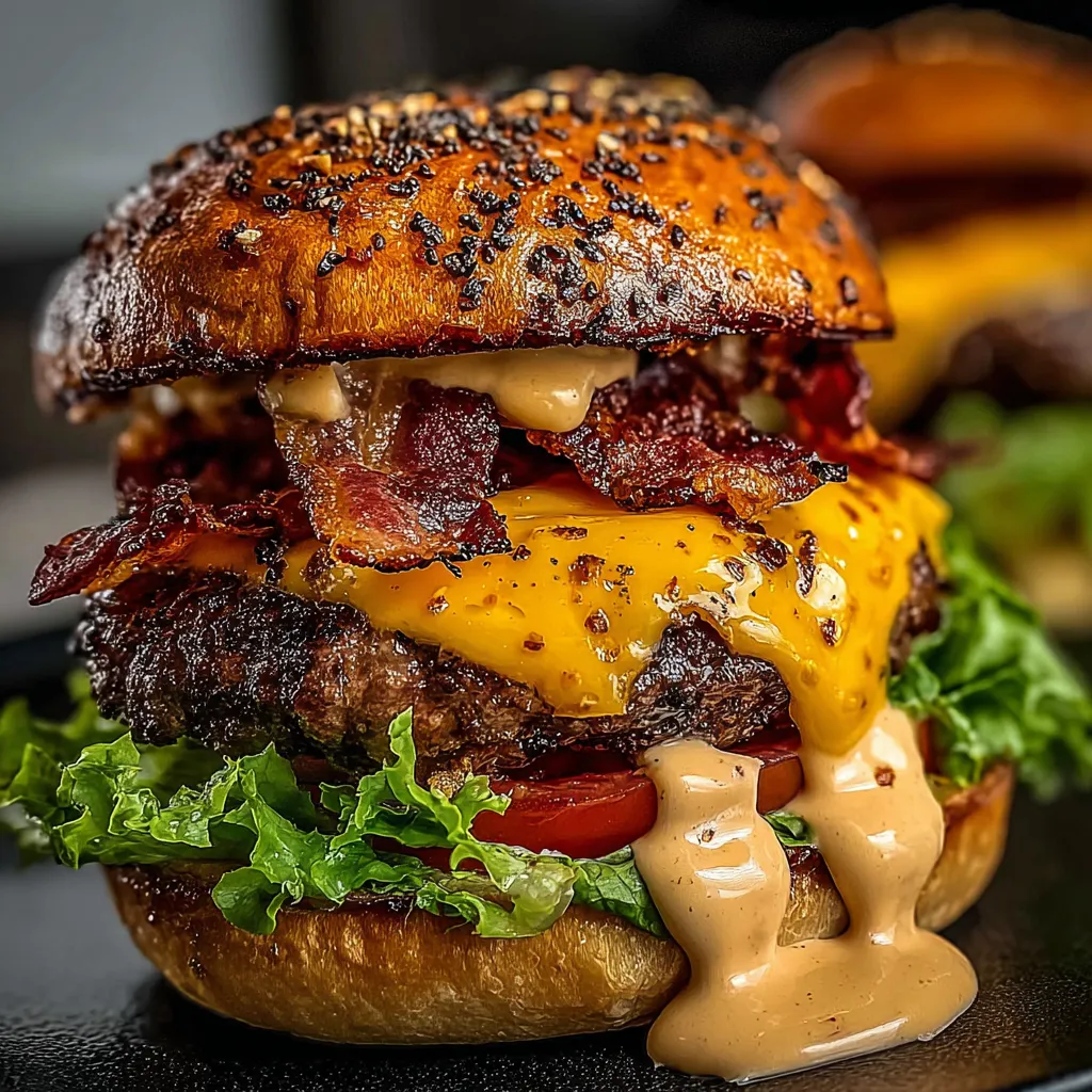 Ein Burger mit Käse und Bacon aus der Nähe.