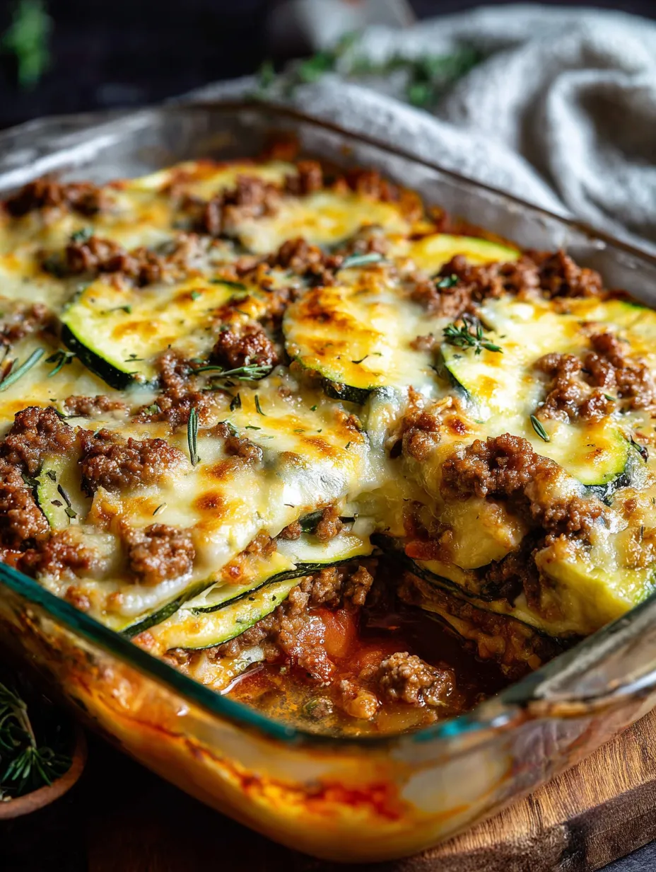 Ein Auflauf mit Fleisch und Zucchini.