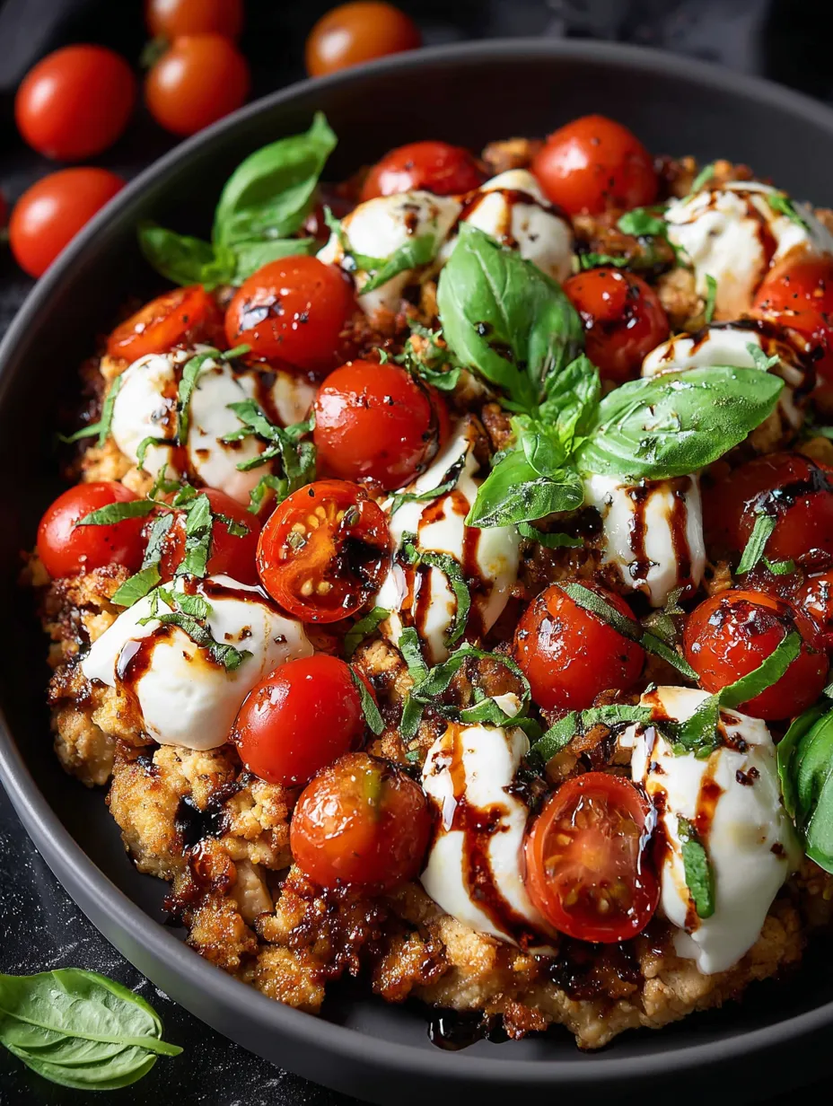 Eine Schale mit Tomaten und Käse.