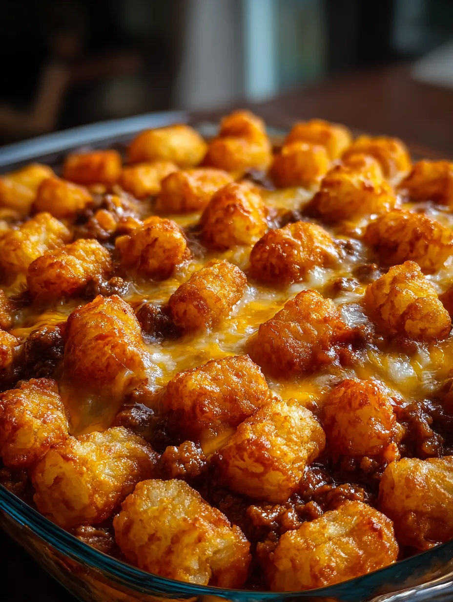 Eine Schüssel mit Tater Tots und geschmolzenem Käse.