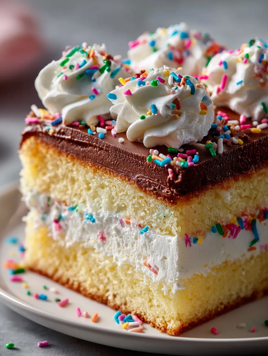 Ein Kuchenstück mit weißem Guss und Streuseln.