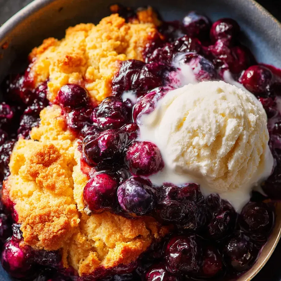 Eine Schale mit Blaubeeren und einer Kugel Eis.