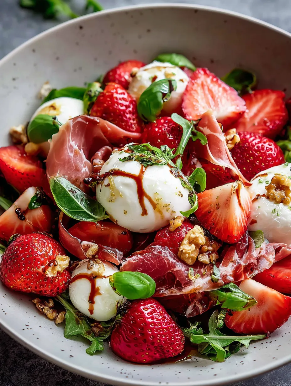 Schale mit Erdbeeren und Käse.