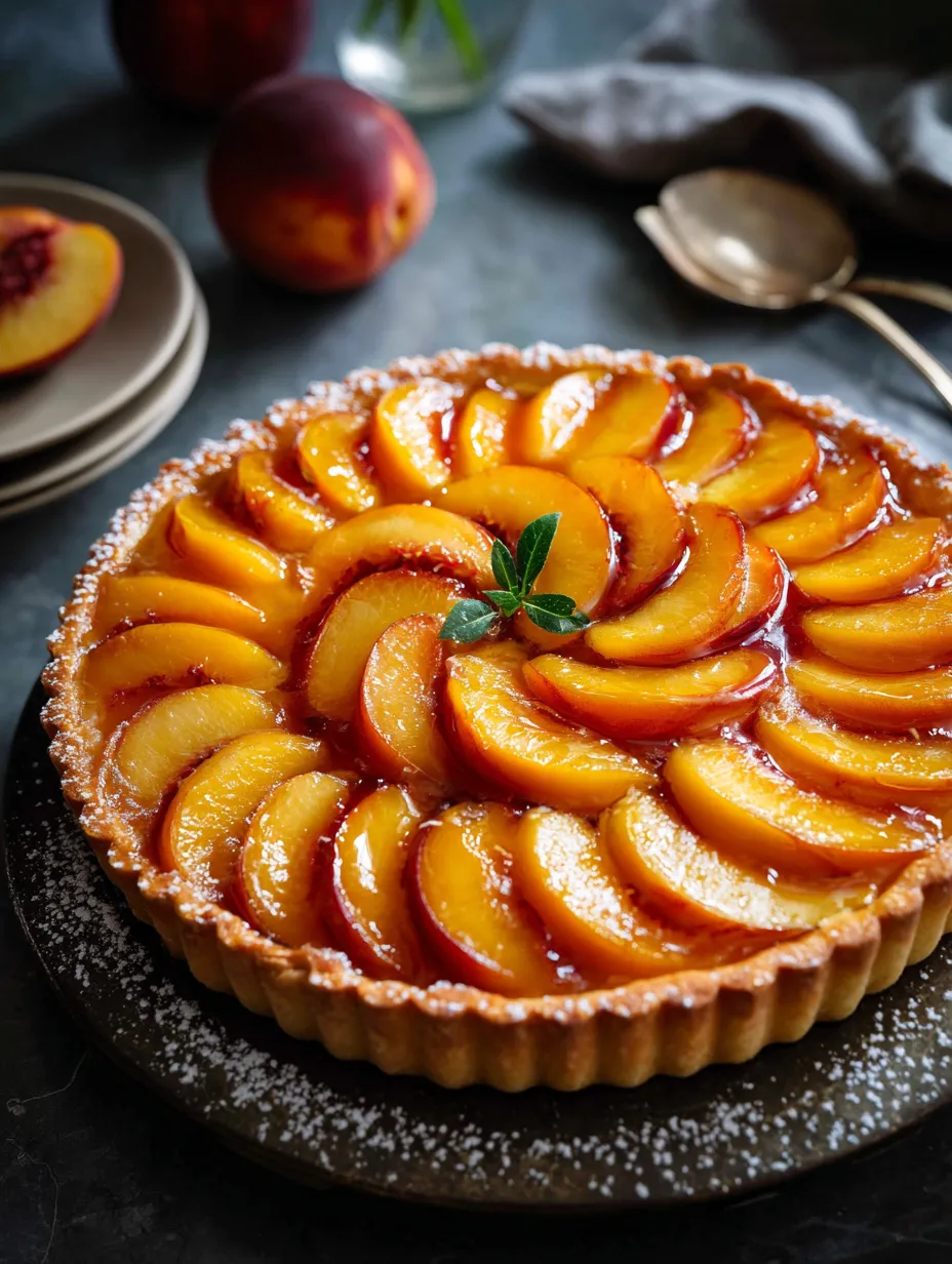 Eine Tarte mit Pfirsich obendrauf.
