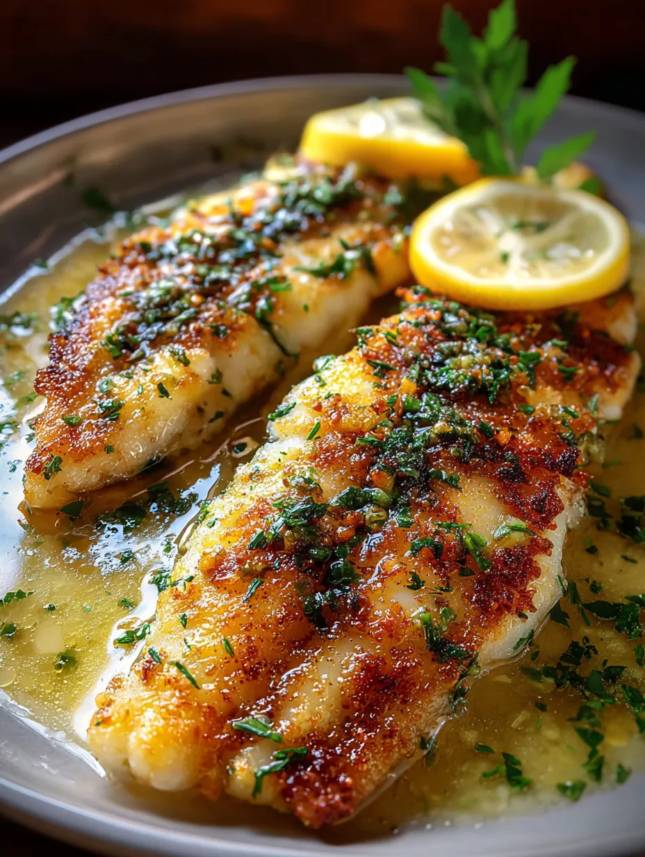 Ein Teller mit Fisch und Zitronenscheiben obendrauf.