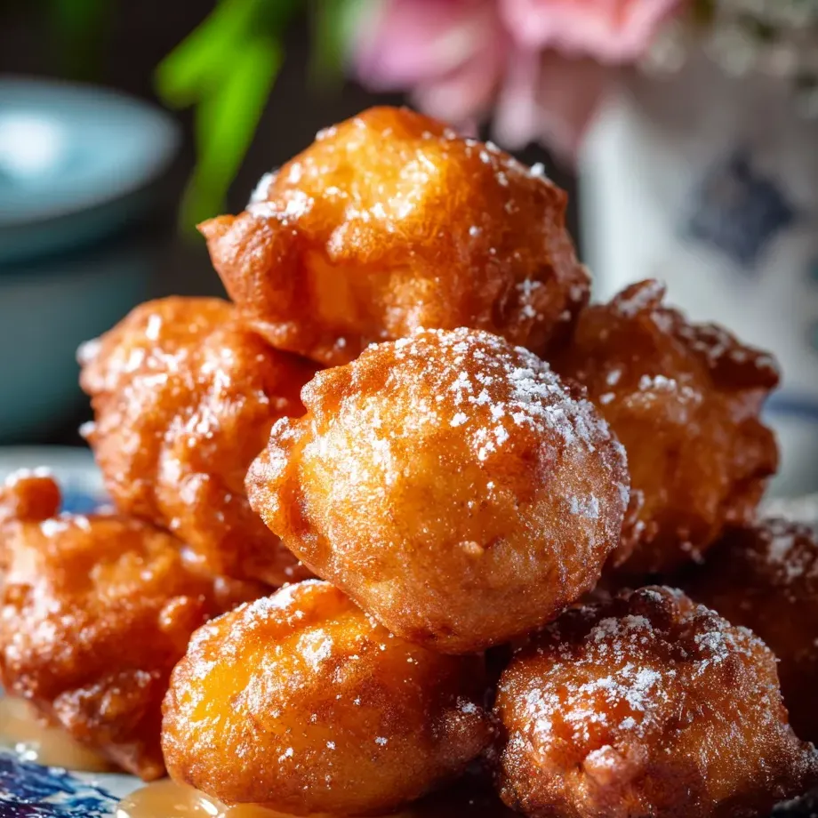 Ein Stapel Krapfen mit Puderzucker.