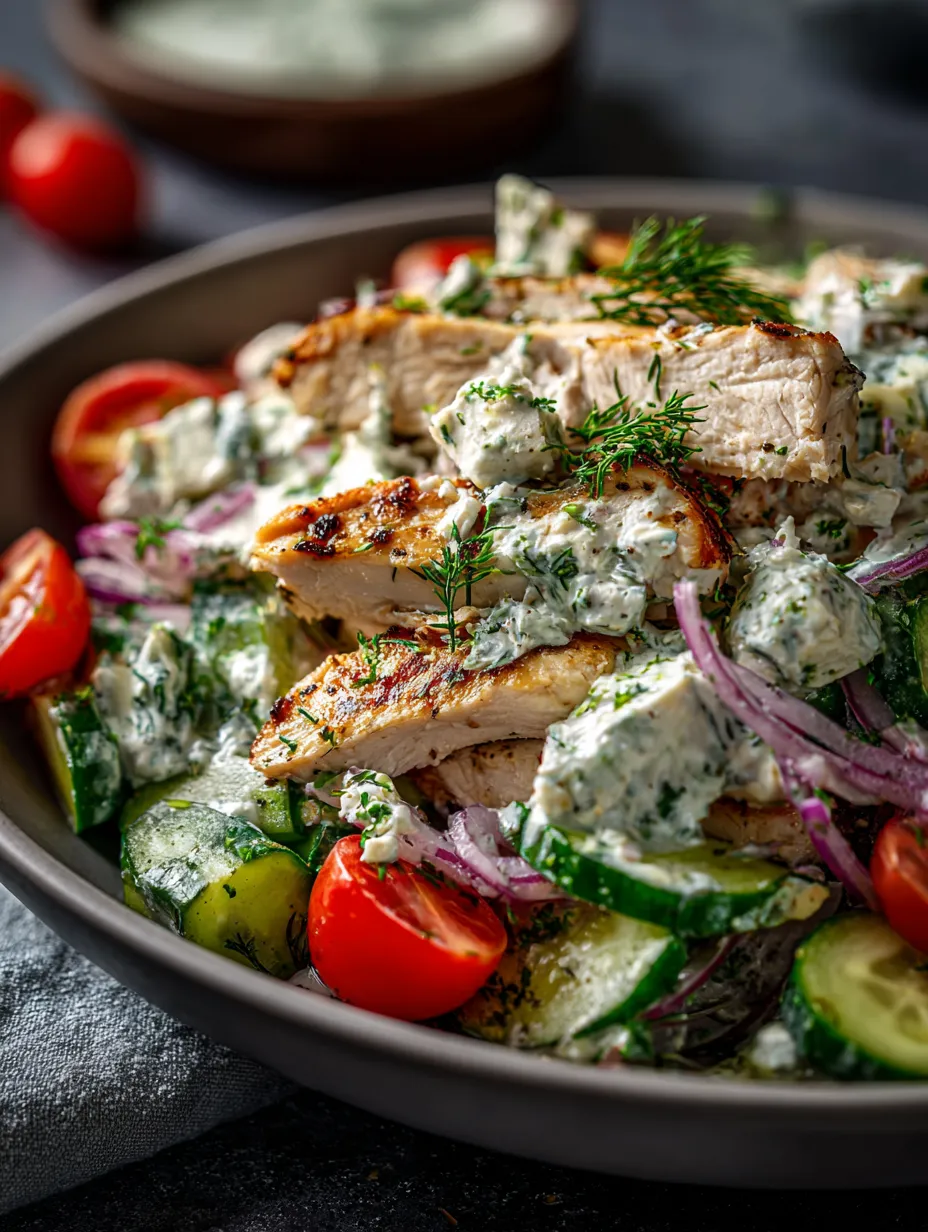 Eine Schale mit Huhn und Gemüse.