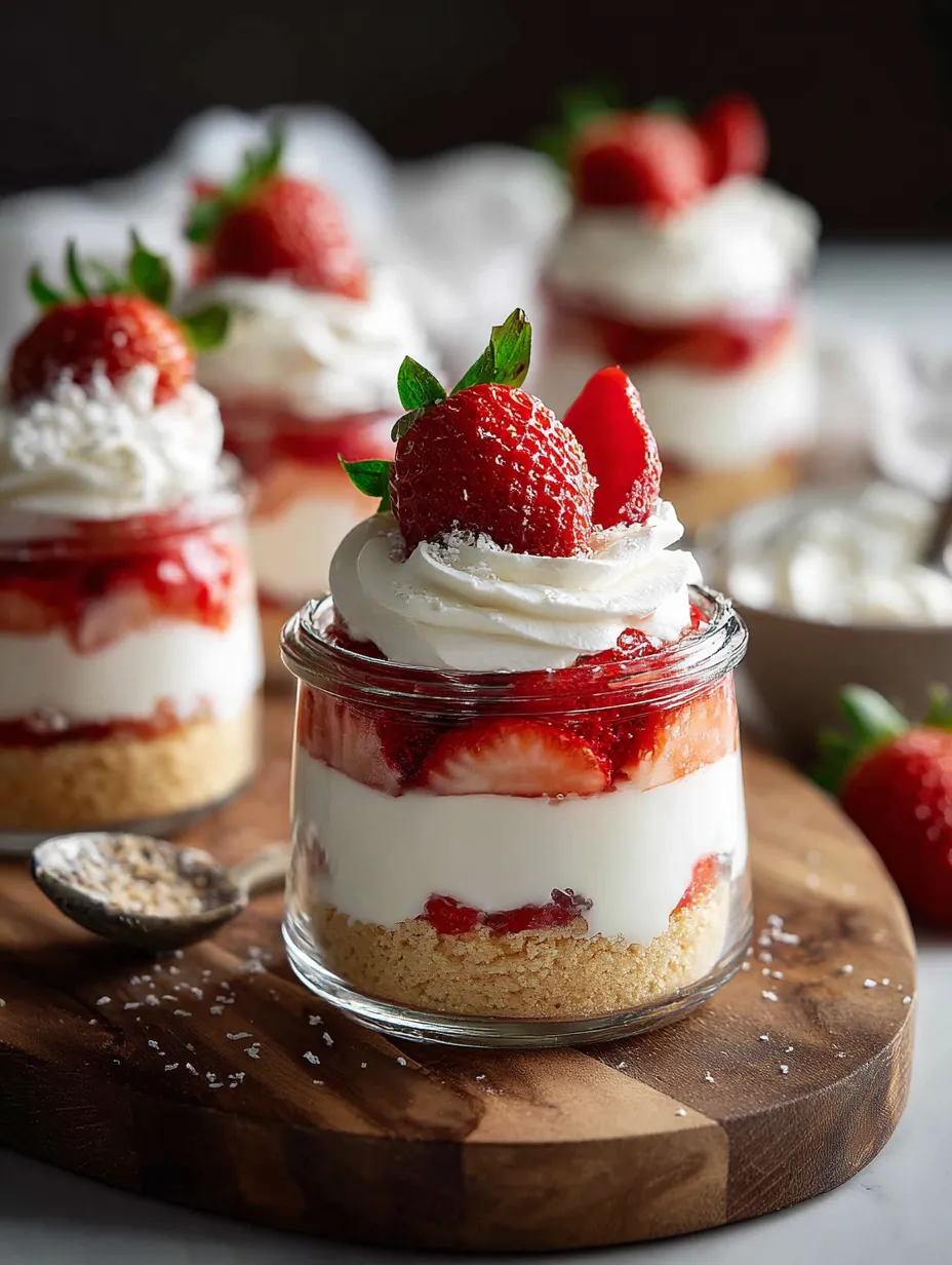 Ein Glas mit Erdbeer-Shortcake.