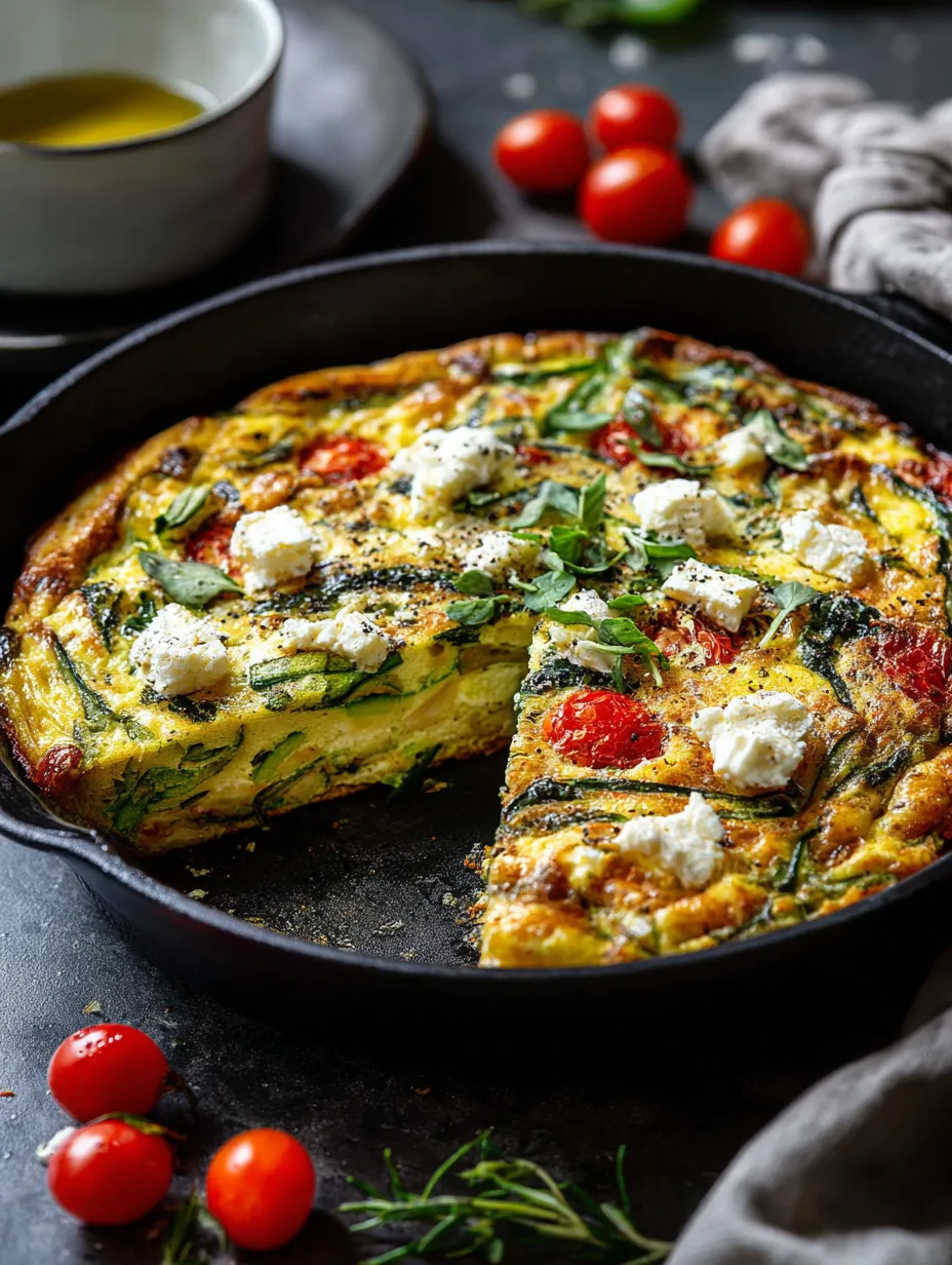 Ein Stück Zucchini-Quiche mit Käse und Tomaten.