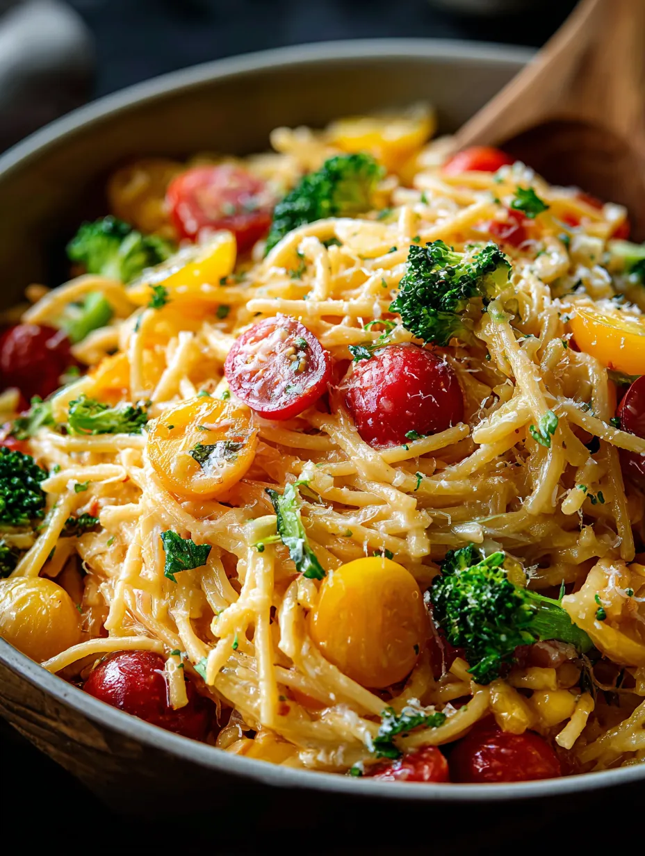 Schüssel gefüllt mit Pasta, Tomaten und Brokkoli.