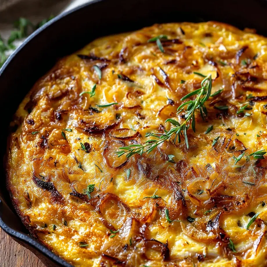 Eine Pfanne voll mit Zwiebeln und Kräutern.