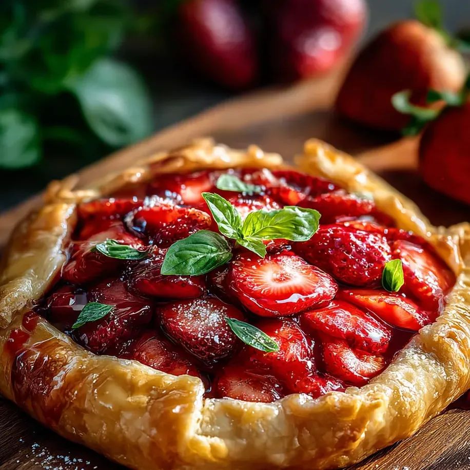 Eine Tarte mit Erdbeeren und Minze.