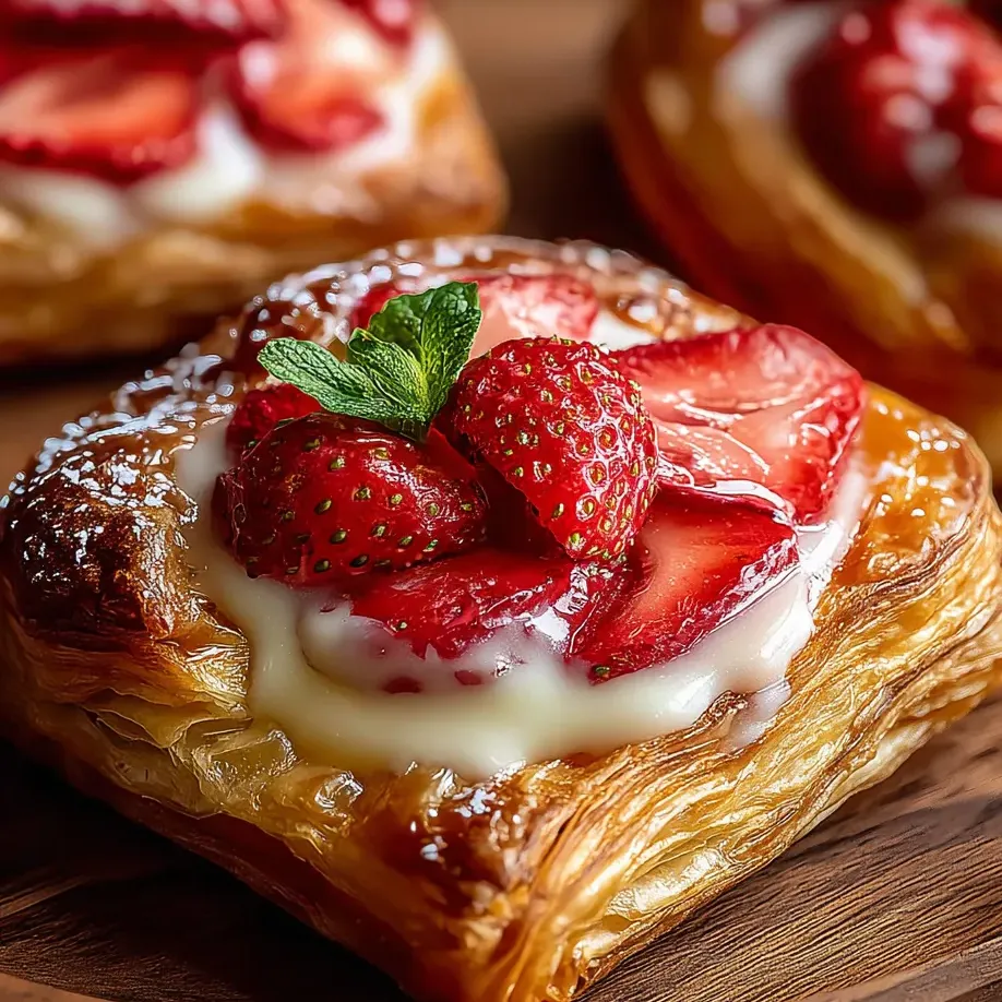 Ein Gebäck mit frischen Erdbeeren obendrauf.