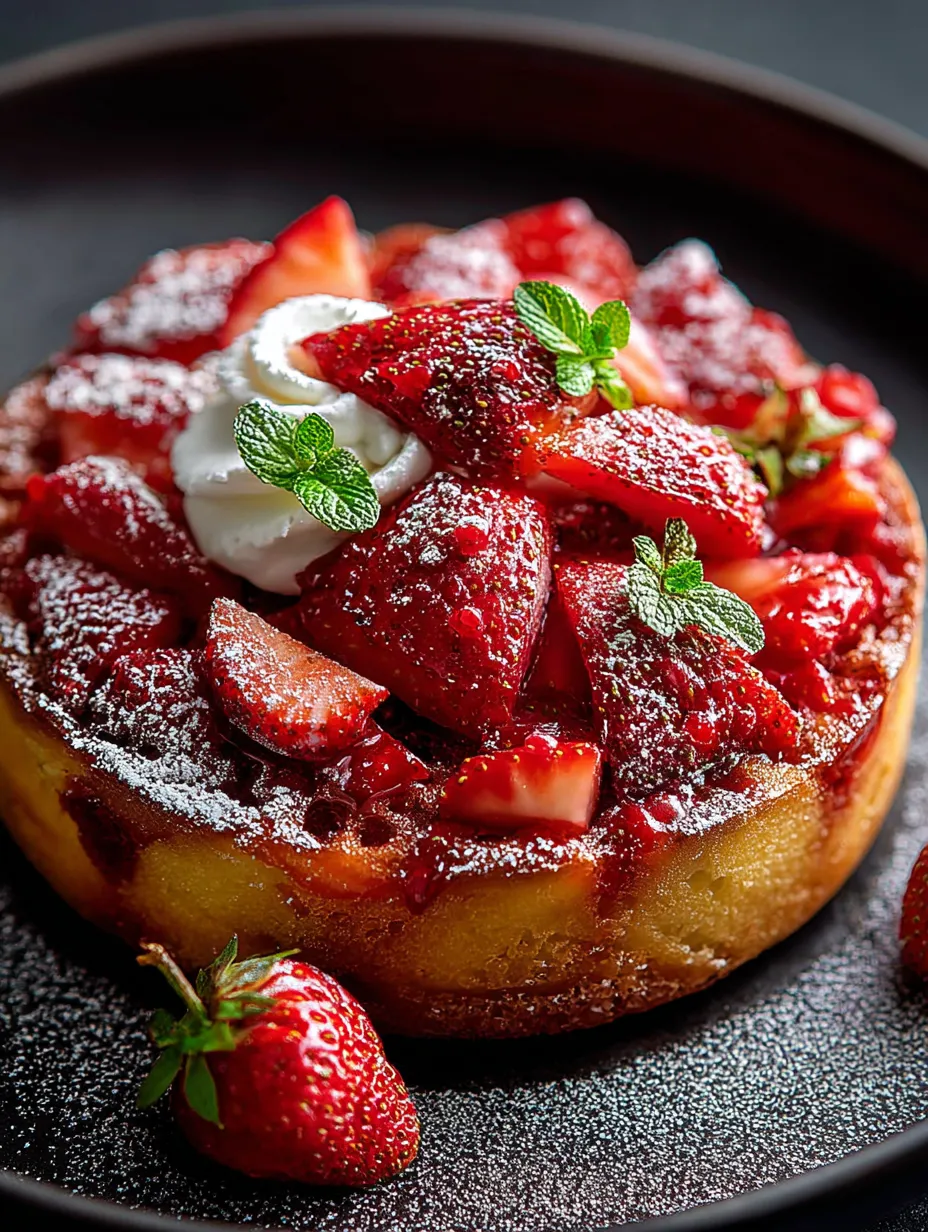 Ein Erdbeerkuchen mit Sahnehaube und frischen Erdbeeren oben drauf.