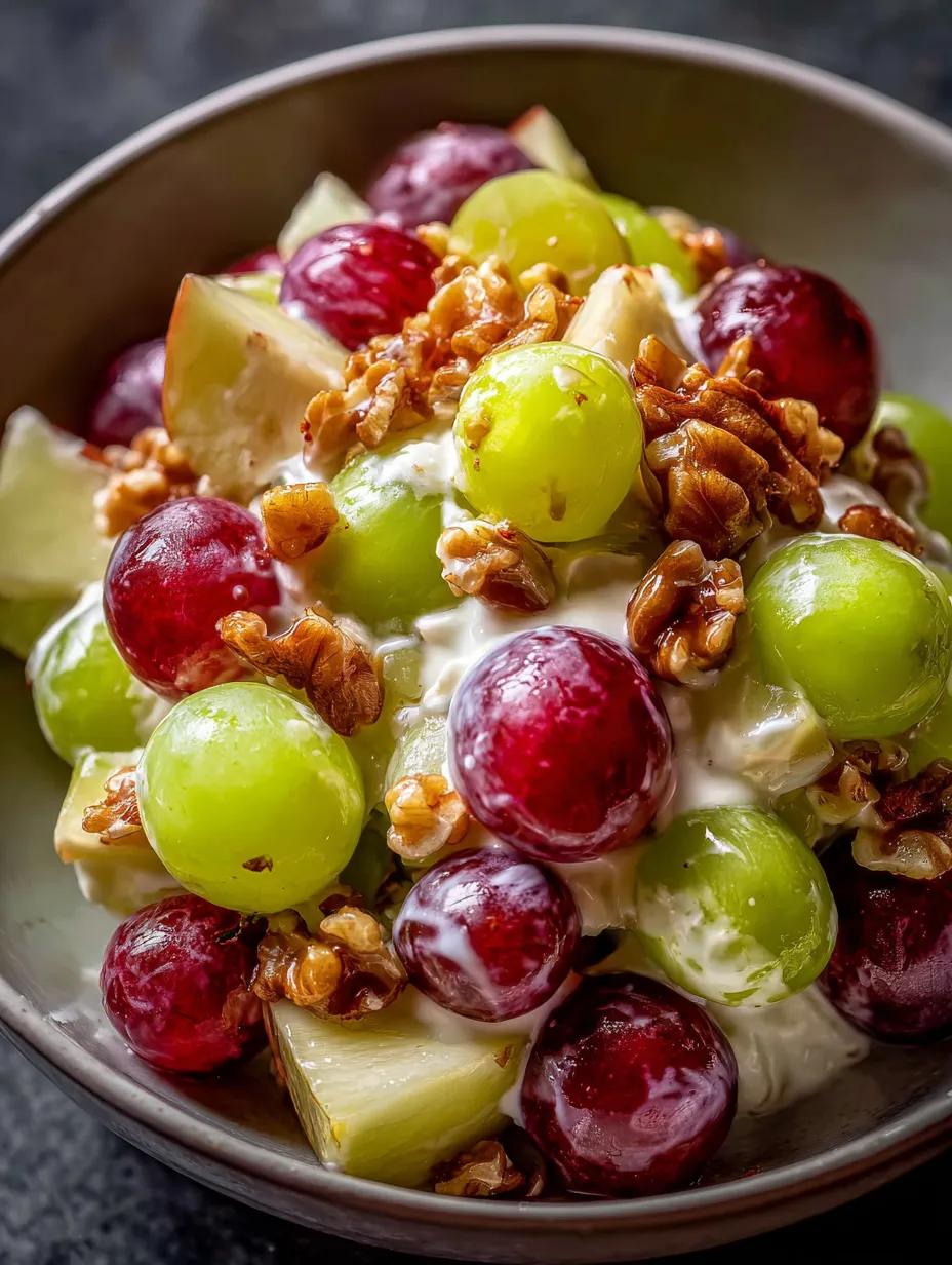 Eine Schüssel Obst mit Trauben, Äpfeln und Walnüssen.