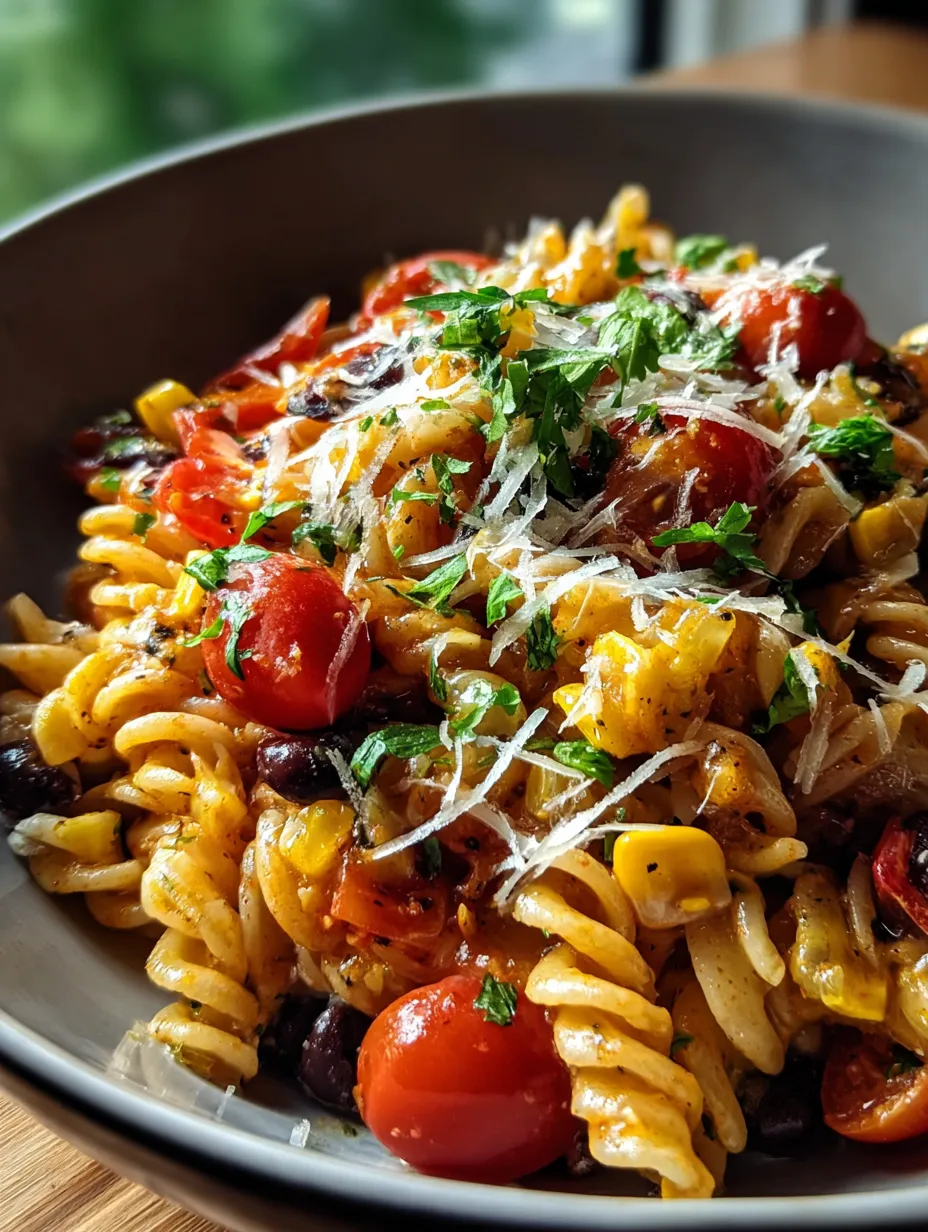Eine Schüssel Pasta mit Tomaten und Käse.