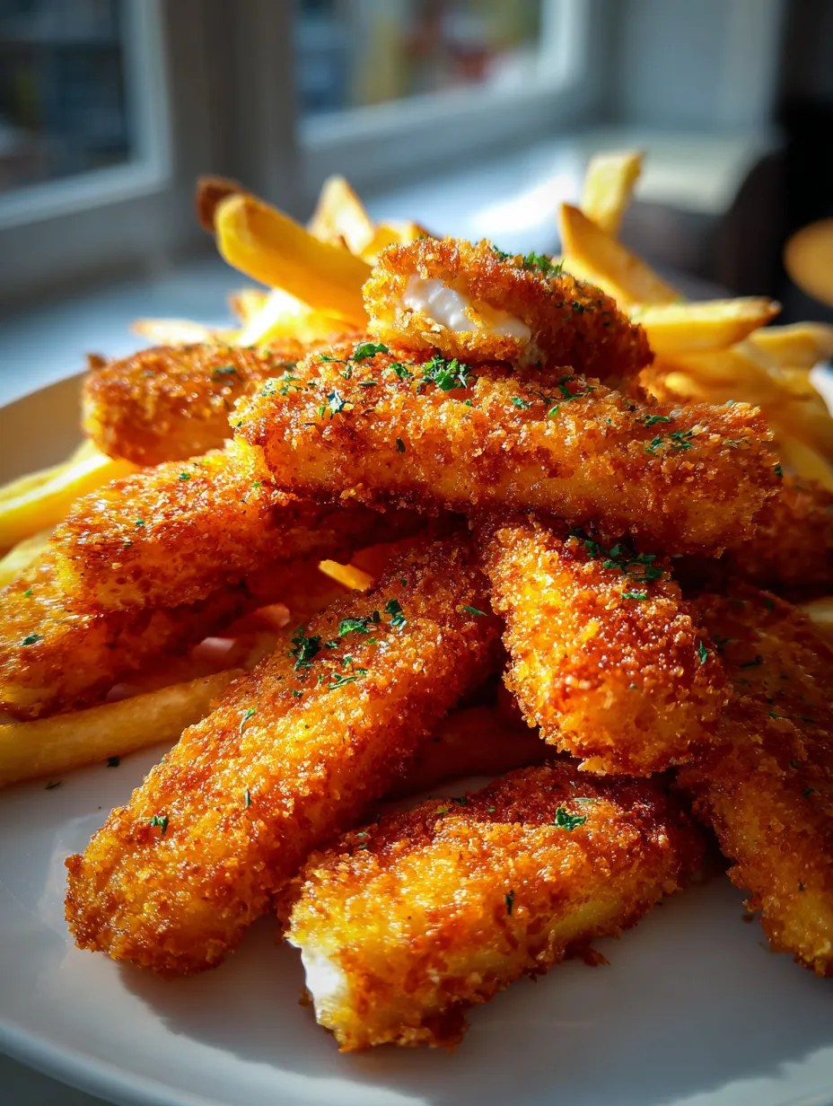 Ein Teller mit frittiertem Fisch und Pommes.