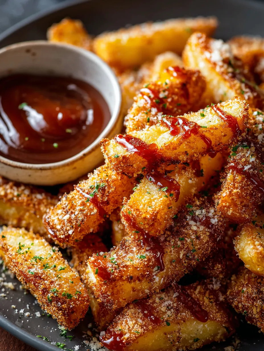 Eine Schüssel Pommes mit Ketchup.