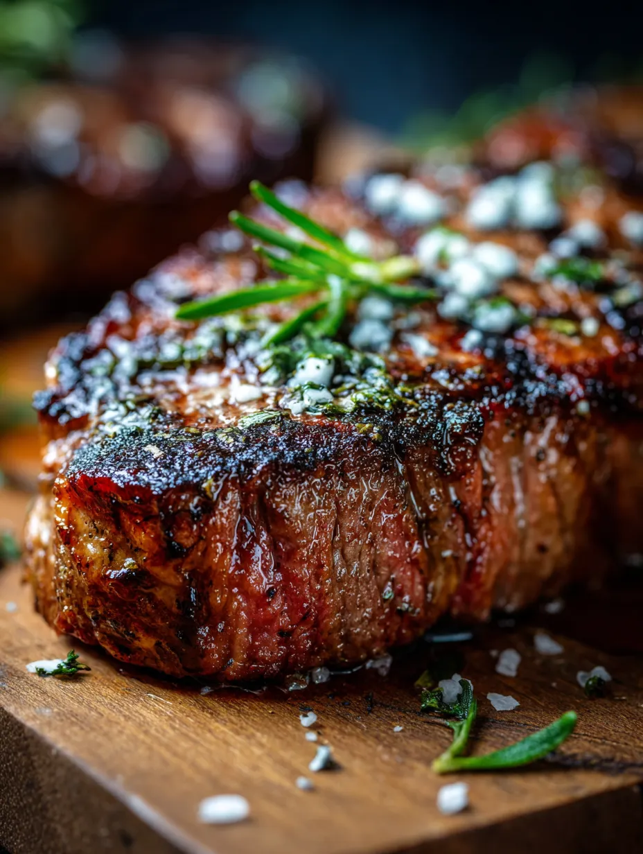 Ein Stück Fleisch mit Kräutern drauf.