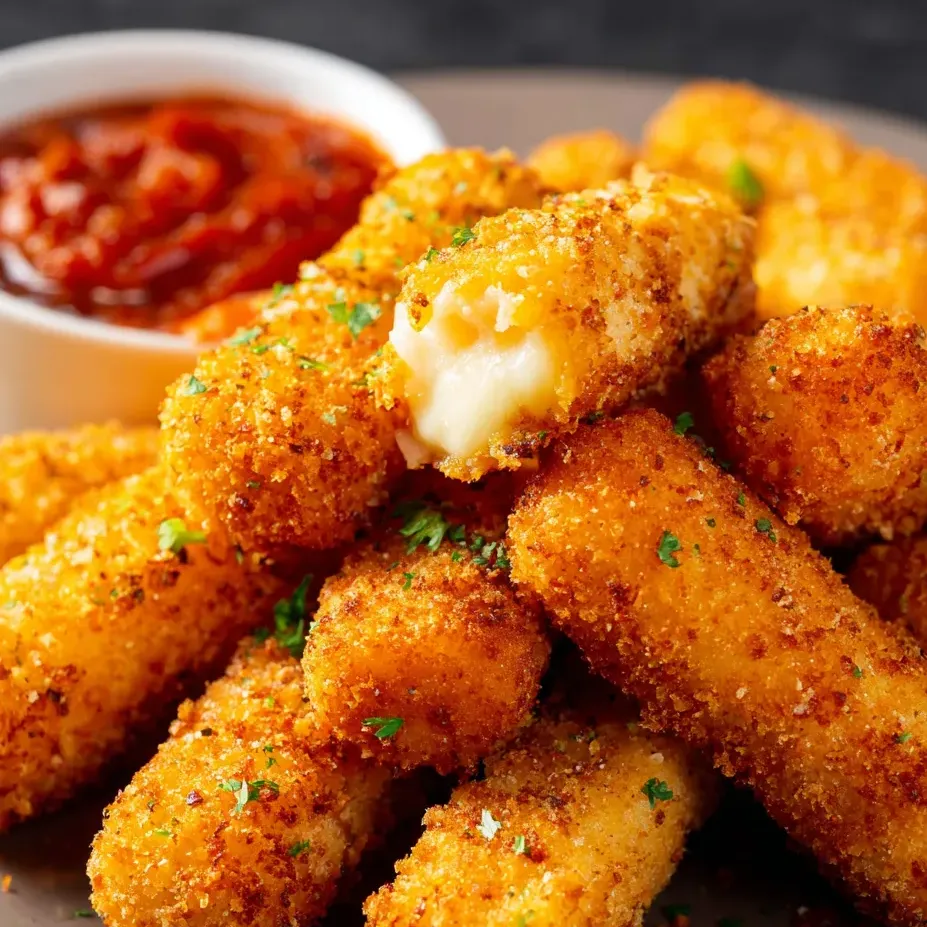 Ein Teller mit frittiertem Fingerfood und Dip.