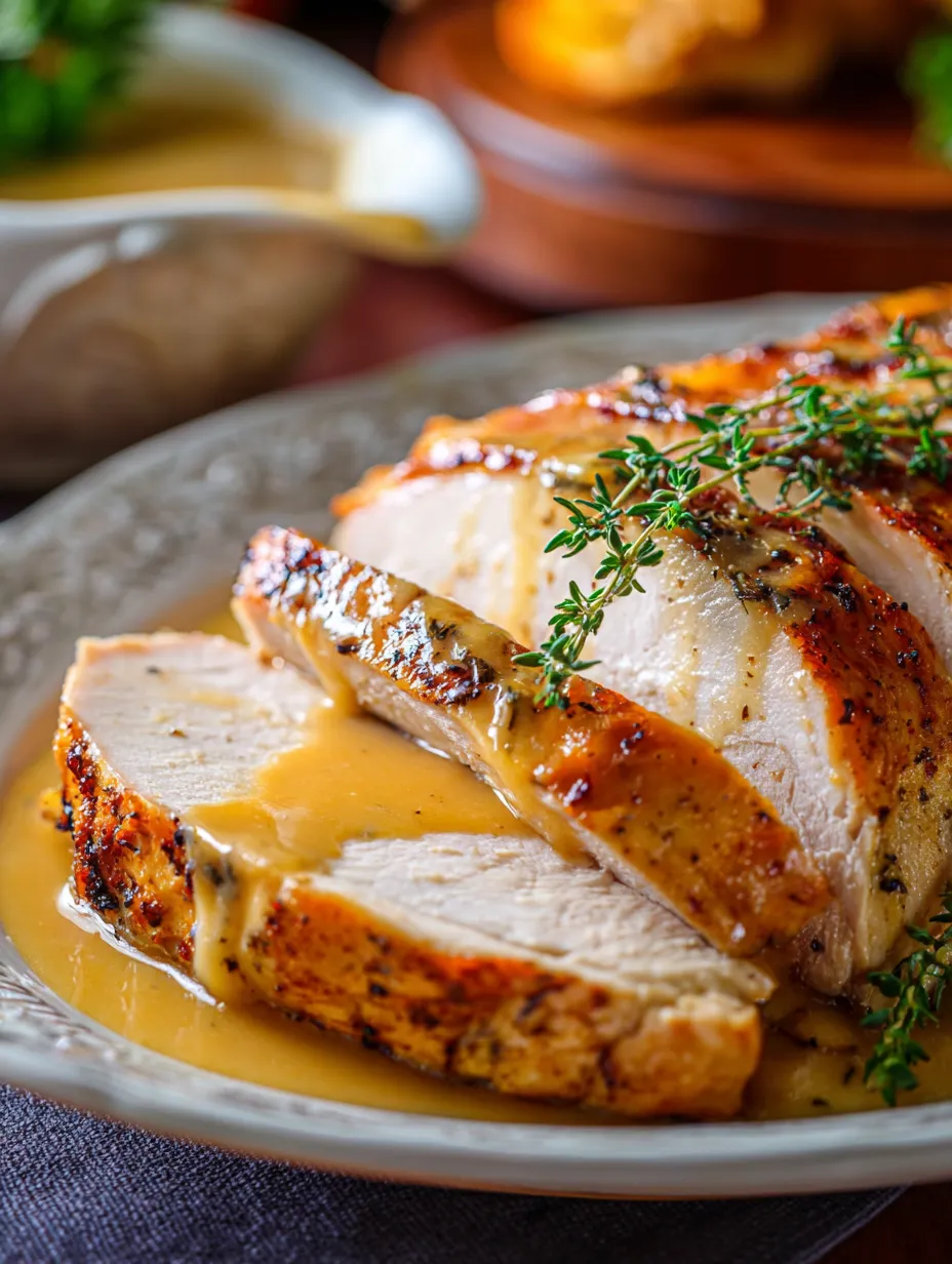 Ein Teller Fleisch mit Bratensoße.