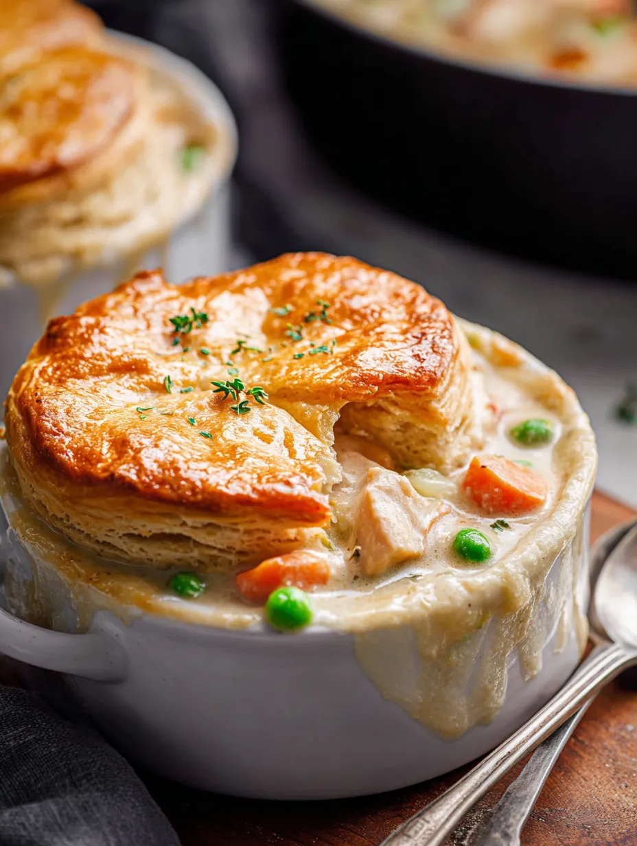 Eine Schale Suppe mit Gebäck oben drauf.