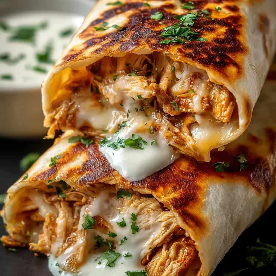 Ein Hähnchen-Burrito mit heller Soße.