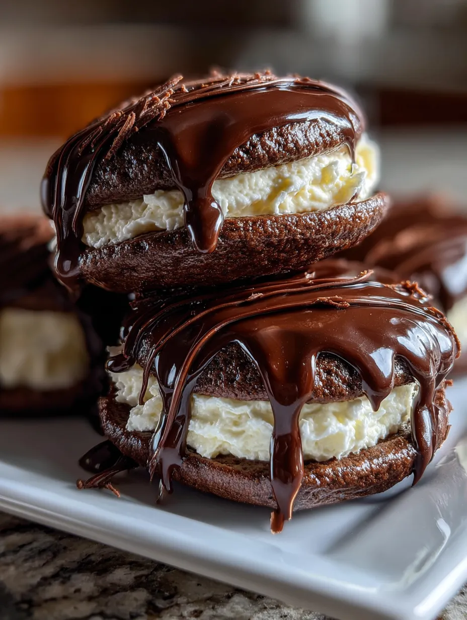 Schokolade und weiße Creme auf einem Cookie.