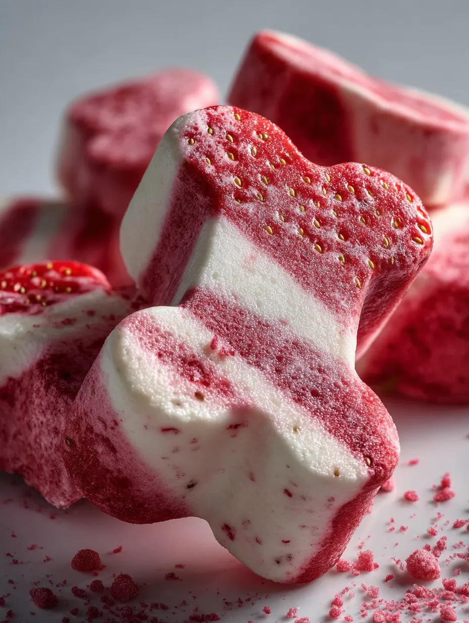 Ein rosa-weißes Bonbon mit goldenen Streuseln.