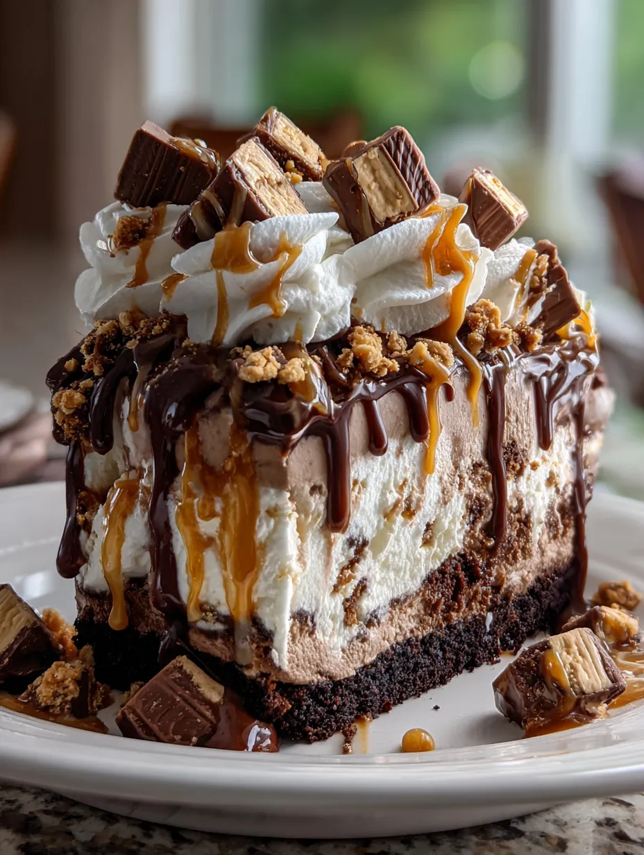 Ein Stück Schokokuchen mit Karamellsoße oben drauf.