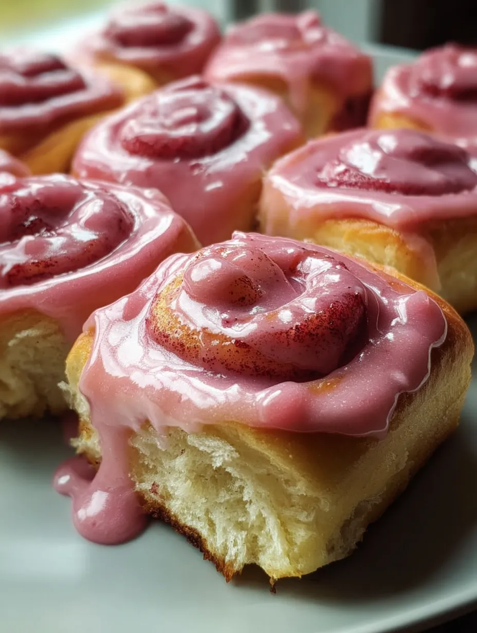 Ein Gebäck mit rosa Glasur und einem Wirbel rosa Zuckerguss.