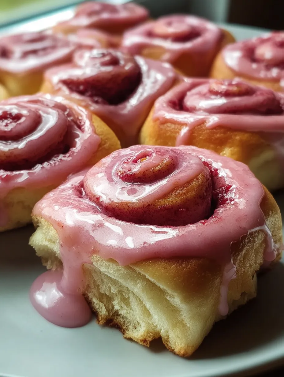 Ein Gebäckstück mit rosa Glasur.