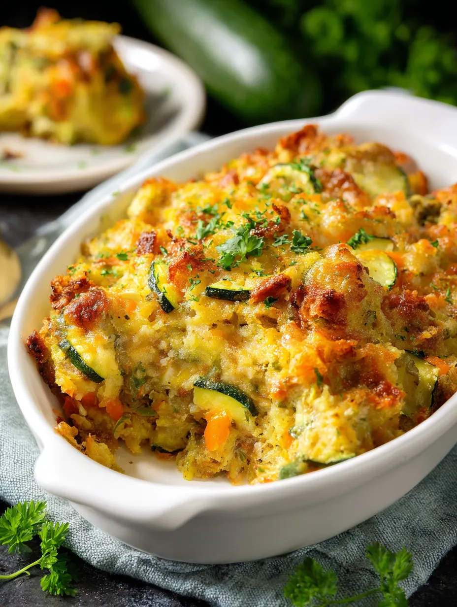 Ein weißer Teller mit Zucchini-Käse-Krümelchen und Zwiebeln.