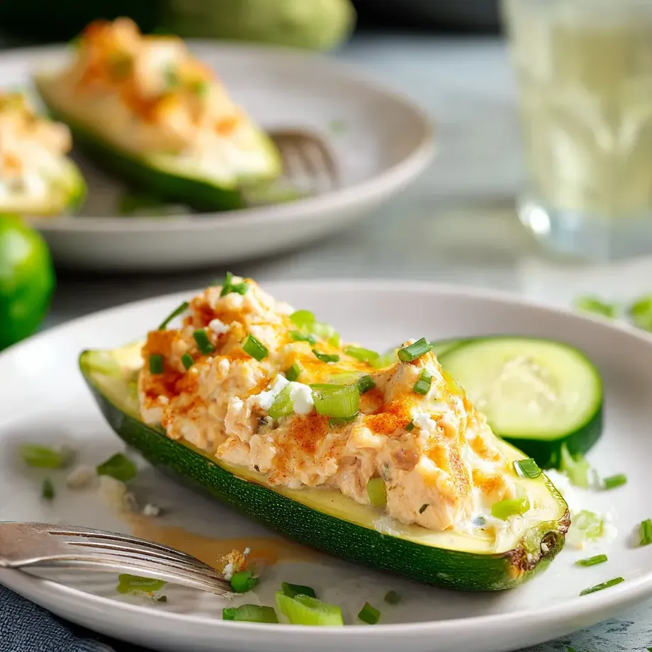 Ein Zucchini mit einer cremigen Sauce darauf.