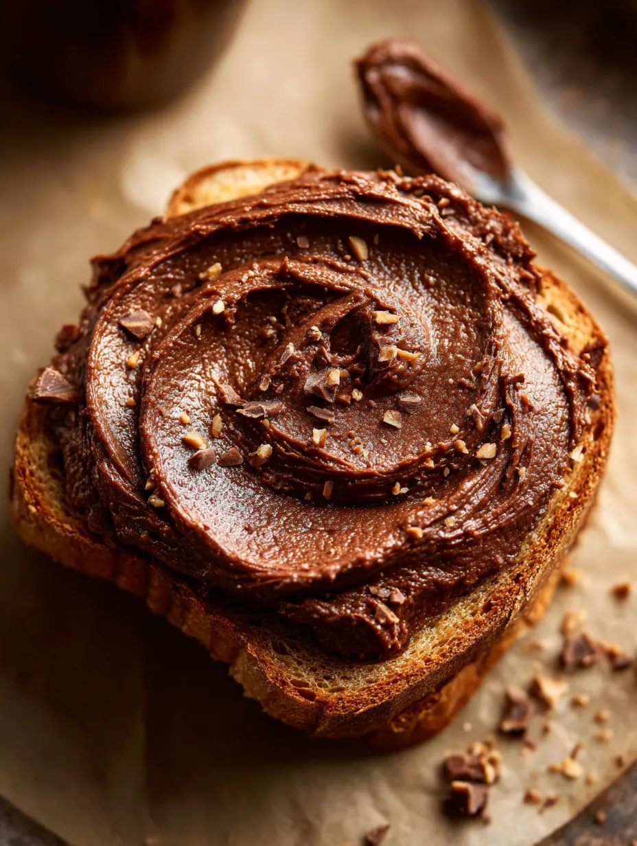 Eine Schokoladenkugel auf einem Toastbrot.