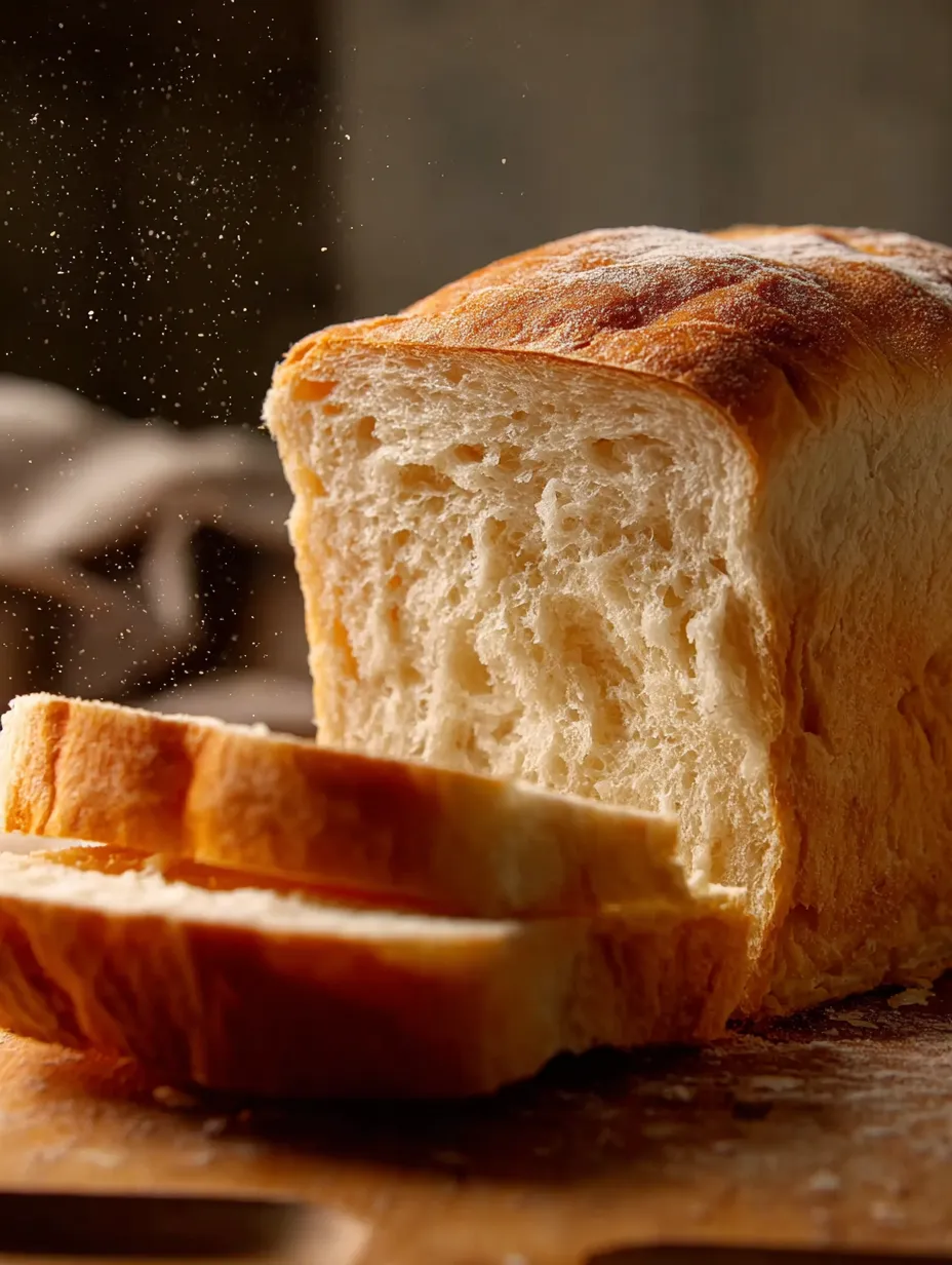 Eine halbe Scheibe von Weißbrot mit einer Kugel von Staub auf der Oberseite.