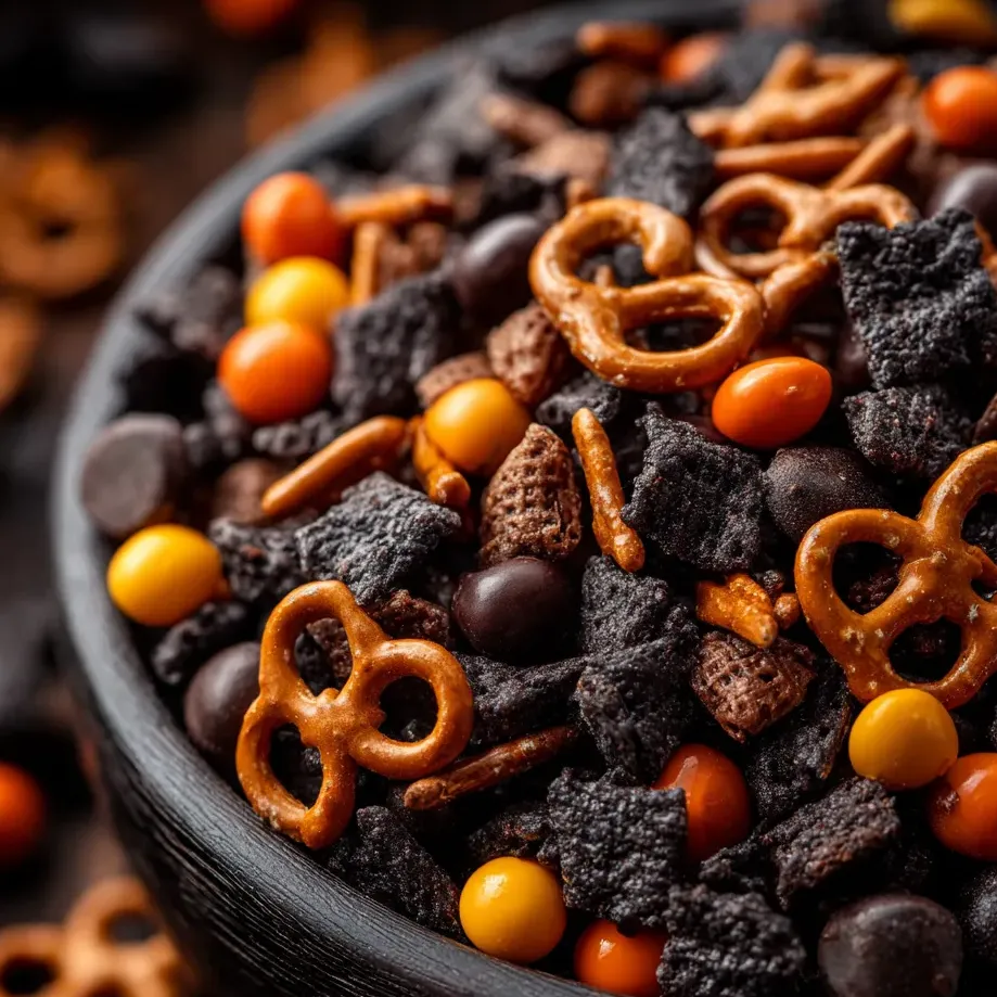 Ein Bohnenkrümel-Bowl mit Schokoladenglasur, Pretzel-Krümel, Nüsse und Schokolade.
