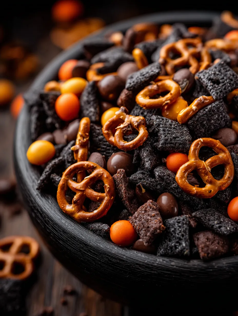 Ein Buntes Snack-Mix aus Nüsse, Schokolade, Gewürzen und Pretzels.