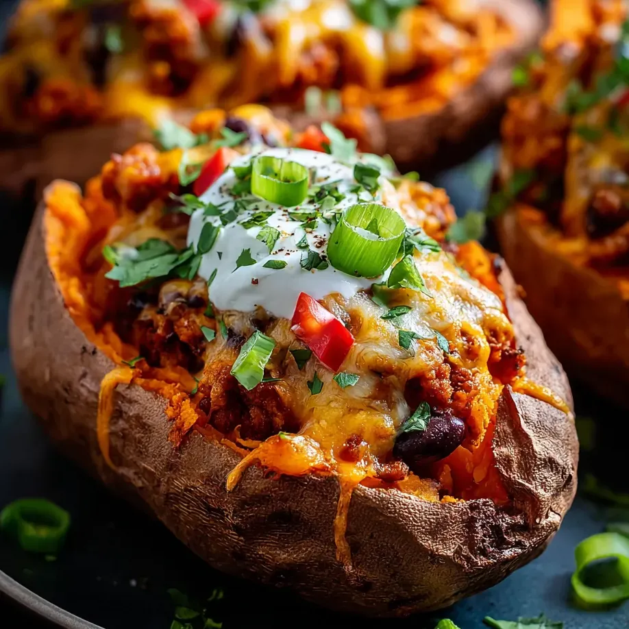Ein gegrilltes Potato mit Käse, Tomaten, Paprika und Zwiebeln.