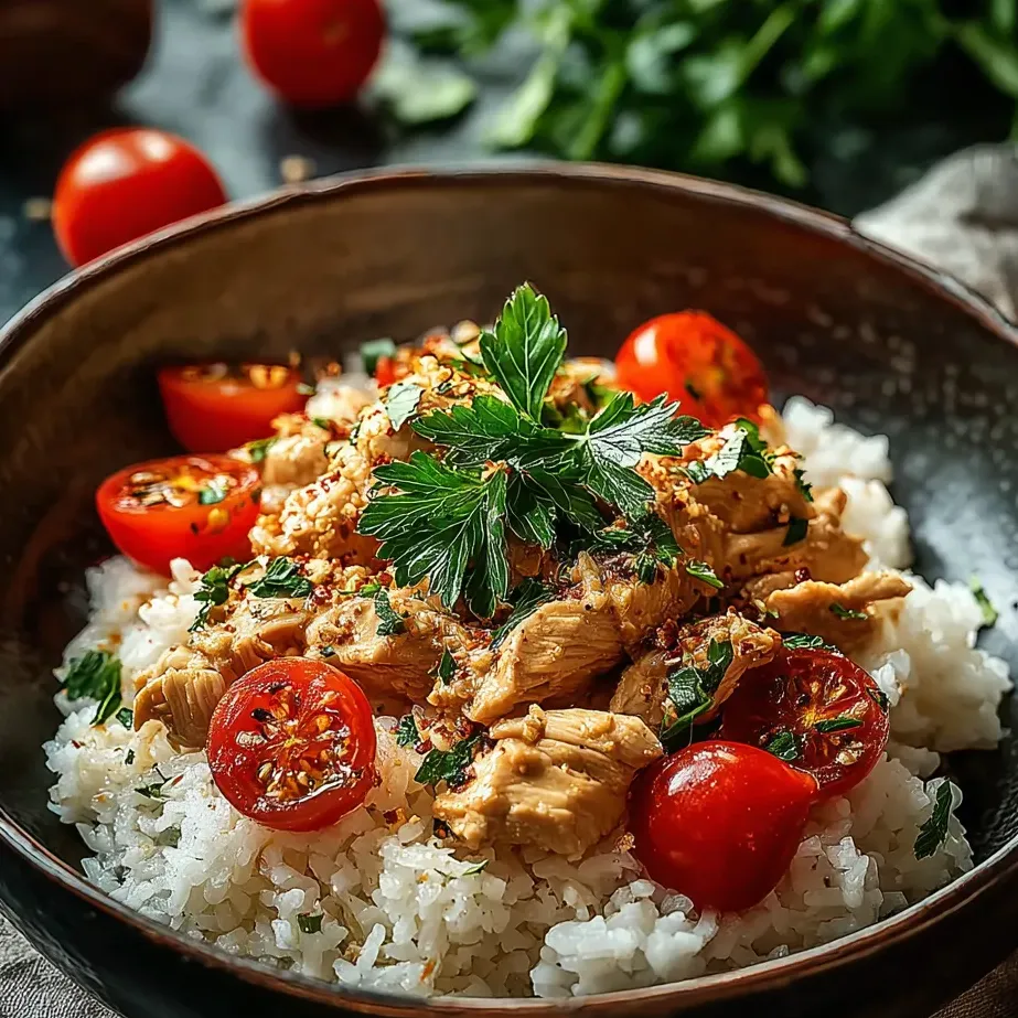 Ein Schüssel mit Rice und Tomaten.