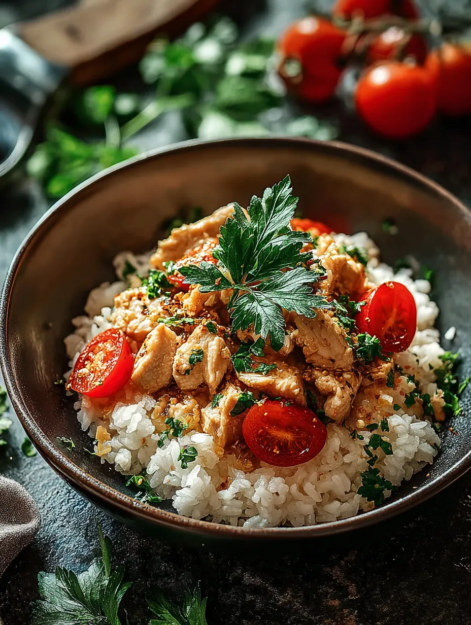 Ein Schüssel mit Rice und Tomaten.