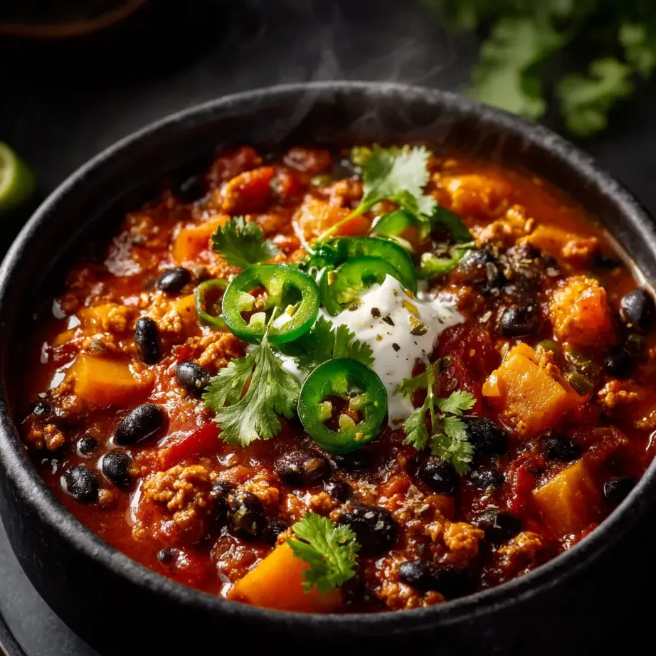 Ein schwarzer Kessel mit einer Mischung aus Chili, Tomaten, Paprika, Zwiebeln und Knoblauch.
