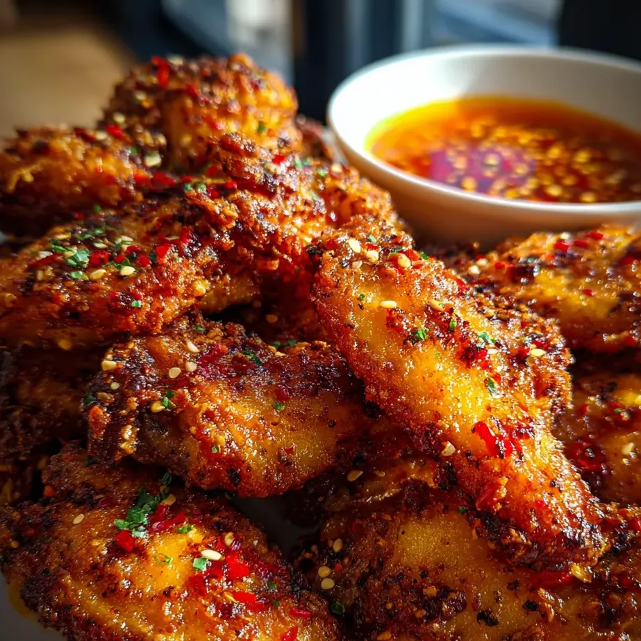 Eine Platte mit frisch zubereiteten Chicken Wings, die in einer Sauce serviert werden.