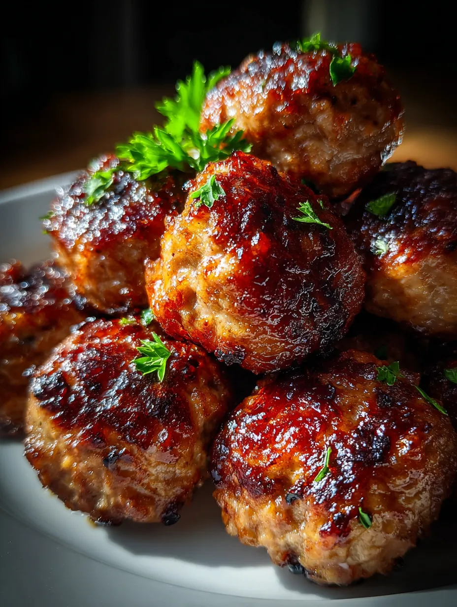 Eine Gruppe von saurem Fleisch, das auf einem weißen Teller serviert wird.