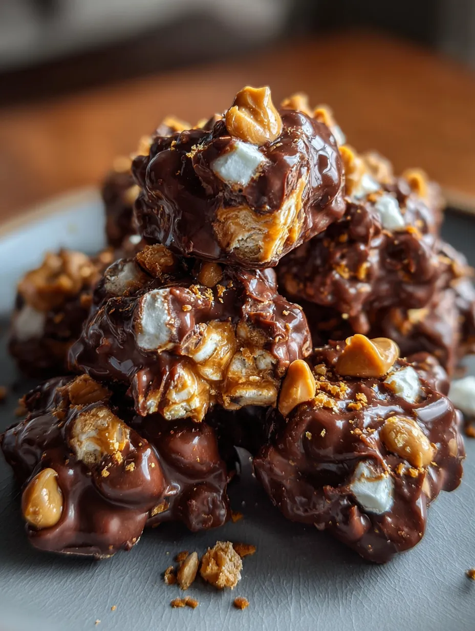 Eine Platte mit Schokoladenkugeln, die mit Marshmallows und Walnüssen geschmolzen sind.