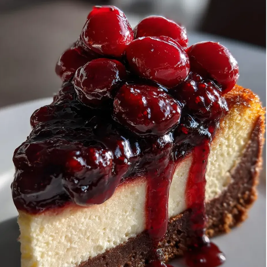 Eine Schokoladencake mit Schokoladenglasur und Kirschen.
