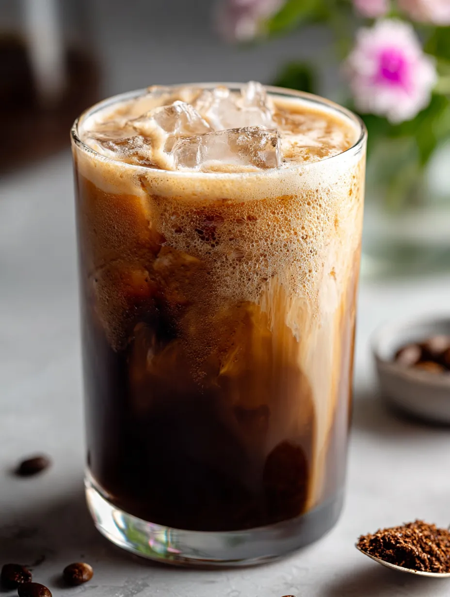Ein Glas mit Kaffee und Eis.